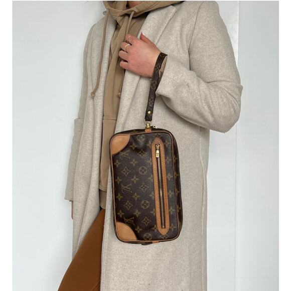 Louis Vuitton Marly Dragonne GM Clutch Wristlet Bag Brown Tan LV Monogram Y2K - Picture 1 of 11